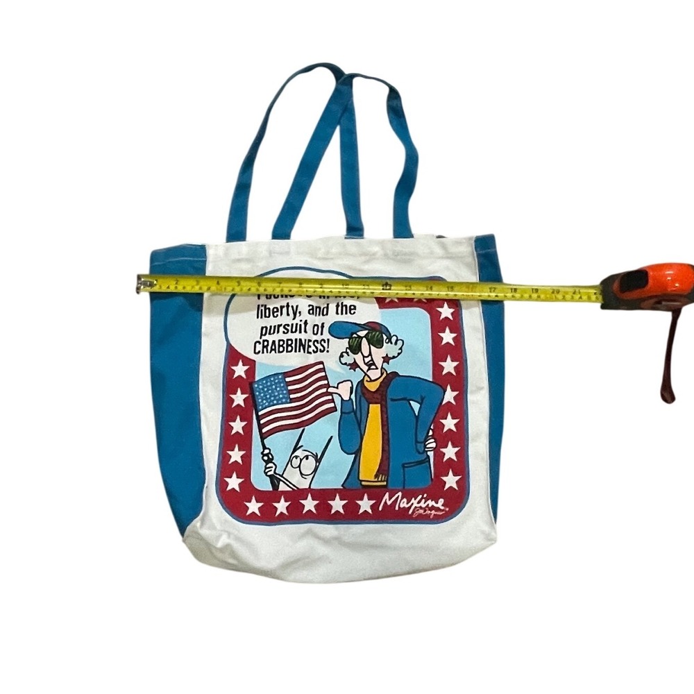 Maxine Hallmark Shoebox Canvas Tote Bag Blue White Crabbiness Patriotic Vintage - Picture 4 of 4